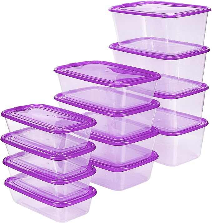 KIGI Lightweight Plastic Transparent Food Storage Containers with Lid Set Rectangle Meal Prep Containers, Microwave, Freezer, Dishwasher Safe (67oz, 44oz, 20oz|12PACK)