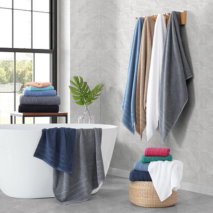 Casa Platino Cotton Bath Towel 18 Piece Set - Super Soft, Quick Dry & Absorbent - 6 Bath, 6 Washcloths, 6 Hand Towels for Bathroom - Hotel Quality & Suitable for Family - Cerulean Blue