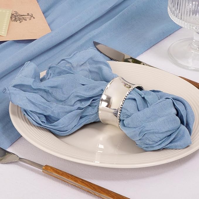 MLMC 60 Pack Cheesecloth Napkins Bulk Dusty Blue Dinner Cloth Napkins 21"x21" Boho Reusable Napkins in Bulk for Wedding Bridal Baby Shower Events Table Decor