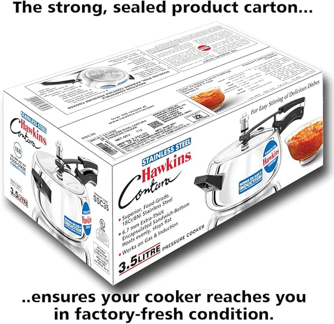 Hawkins 3.5 Litre Contura Pressure Cooker, Stainless Steel Inner Lid Cooker, Handi Cooker, Induction Cooker, Silver (SSC35)