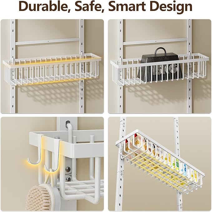 POKIPO 9 Tier Over The Door Pantry Organizer, 2 in 1 Wall Mount or Hanging Spice Rack with Adjustable Basket, Seasoning Organizer and Storage for Kitchen Cabinet Closet Bathroom
