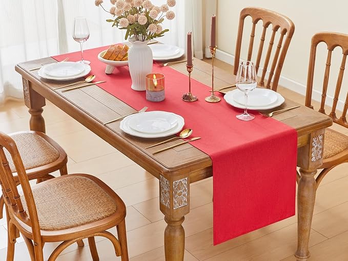 YATOJUZI Red Table Runner Seasonal Kitchen Dining Coffee Table Decoration 95 Inches Long Waterproof Farmhouse Rustic Christmas Red Table Runner Home Wedding Party Decor 16x95Inch