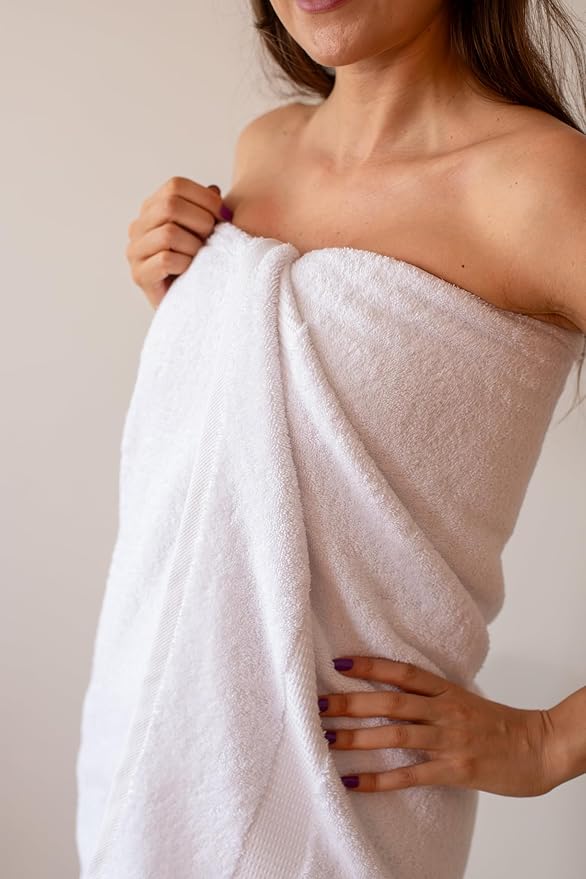 SALBAKOS 100% Turkish Cotton Bath Sheet Towels Set of 2-Piece White | 35x70 in Extra Large Bath Towels | Premium Hotel Quality, Thick, Soft, Super Absorbent Oversized Bath Towel (White, 2 Bath Sheets)