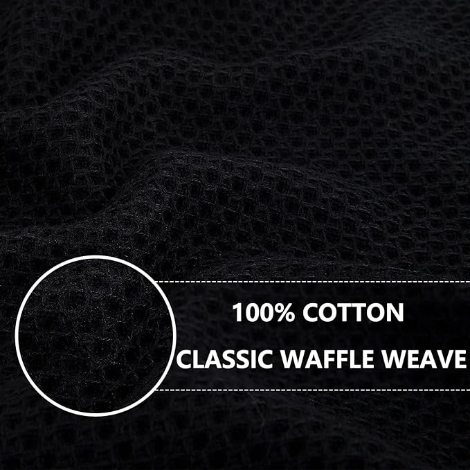 Homaxy 100% Cotton Waffle Weave Kitchen Towels, 3-Pack Ultra Soft Absorbent Dish Towels, Quick Drying Cleaning Towels, 13 x 28 Inches, Black