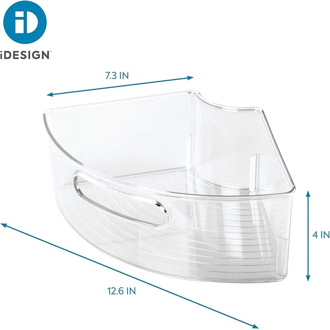 iDesign Plastic Lazy Susan Cabinet Storage Bin, BPA-Free 1/4 Wedge Container for Kitchen, Pantry, Counter, 12.56" x 7.33" x 4.05", Clear