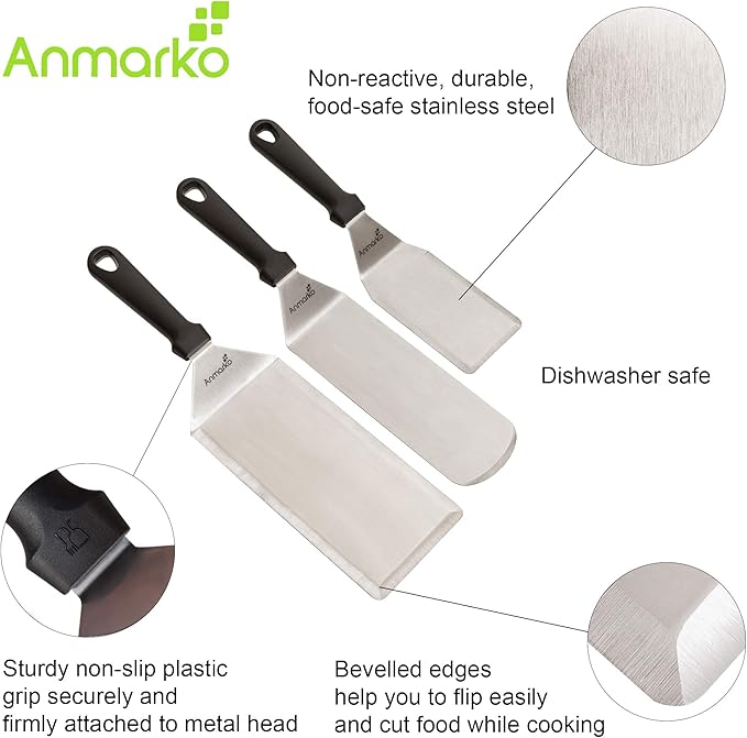 Griddle Spatula Set - Stainless Steel Metal Spatula and Griddle Scraper - Heavy Spatula Griddle Accessories Great for Cast Iron Griddle BBQ Flat Top Grill - Commercial Grade