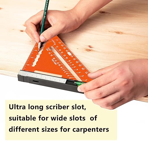 Beslands 7 inch Rafter Square with Level, Aluminum Metal Triangle Ruler Carpenter Square Woodworking Layout Tool Aluminum Triangle Tool Stainless Steel Ruler (Orange)