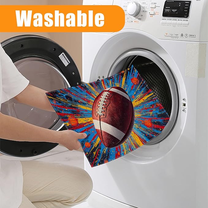 Colorful American Football Placemats Set of 6,12 x 18 Inch Table Mats Washable Heat Resistant Linen Fabric Rectangle Place Mat for Party Home Kitchen Dining