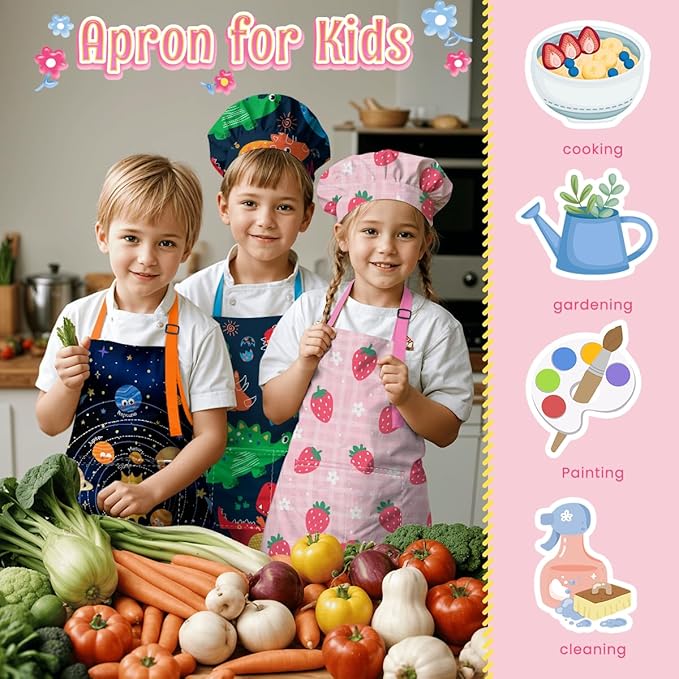 SANDJEST Kids Apron with Chefs Hat Set, Kitchen Apron Gifts
