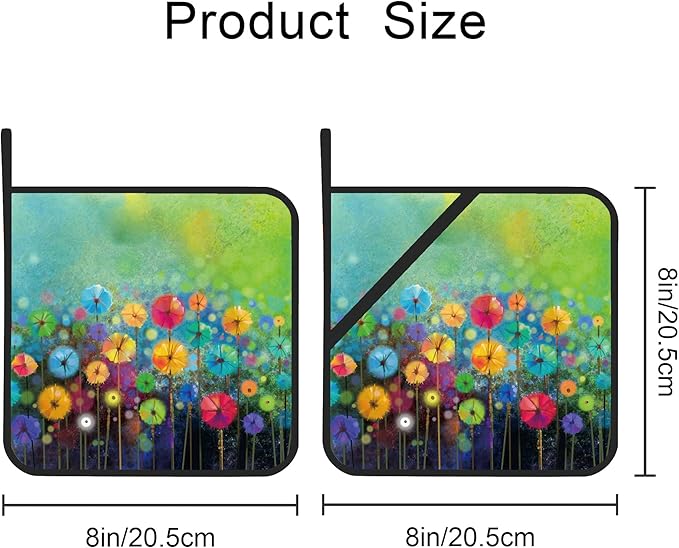 Abstract Floral Watercolor Painting Pot Holders Set of 2 Kitchen Heat Resistant Potholder for Microwave Cooking Baking Oven End Dishes and BBQ