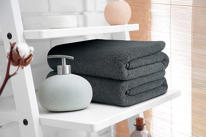 BIOLINEN Luxury 100% Cotton Bath Towels Ultra Soft, Highly Absorbent, Quick-Dry Premium Quality for Home, Spa & Hotel (Grey, 30x60)
