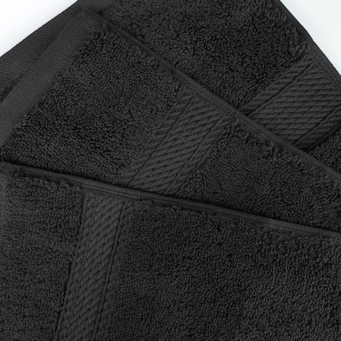Superior Egyptian Cotton Pile 3 Piece Towel Set, Includes 1 Bath, 1 Hand, 1 Face Towel/ Washcloth, Ultra Soft Luxury Towels, Thick Plush Essentials, Guest Bath, Spa, Hotel Bathroom, Black