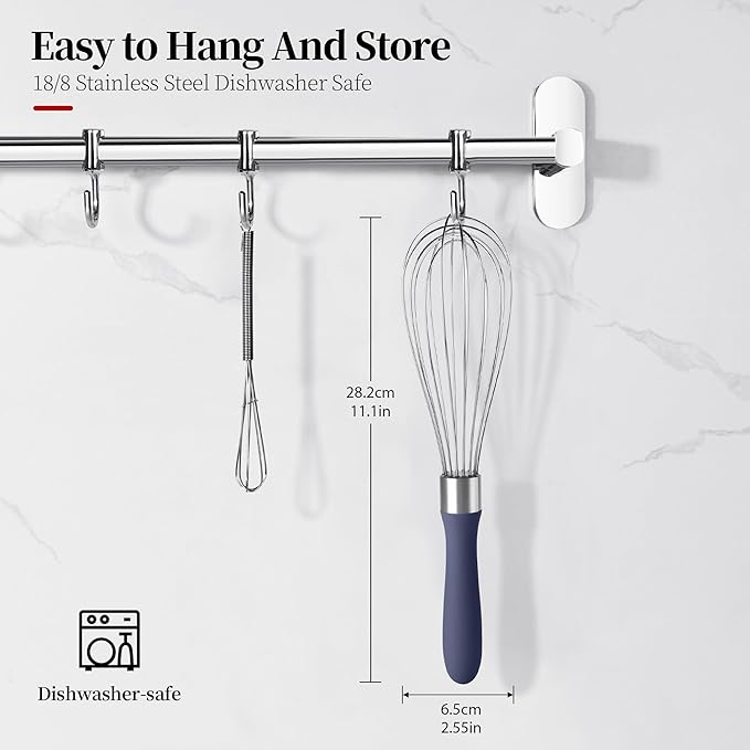 11.1inch Kitchen Wire Whisk, 18/10 Stainless Steel Metal Balloon Wisk （Medium, Midnight Blue）