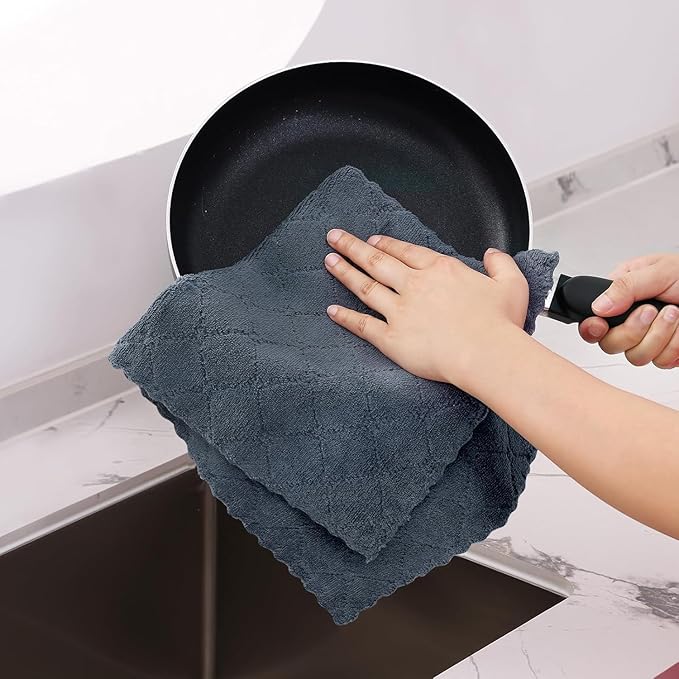 Homaxy 24 Pack Dish Towels for Kitchen (10 x 20 Inches, Dark Grey), Super Soft and Absorbent Coral Velvet Dish Cloths for Washing Dishes, Nonstick Oil Fast Drying Microfiber Cleaning Cloth