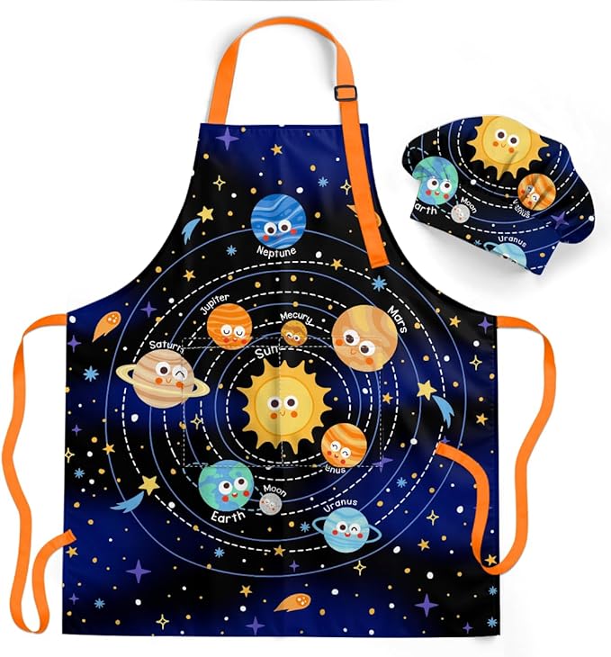 SANDJEST Kids Apron with Chefs Hat Set, Kitchen Apron Gifts