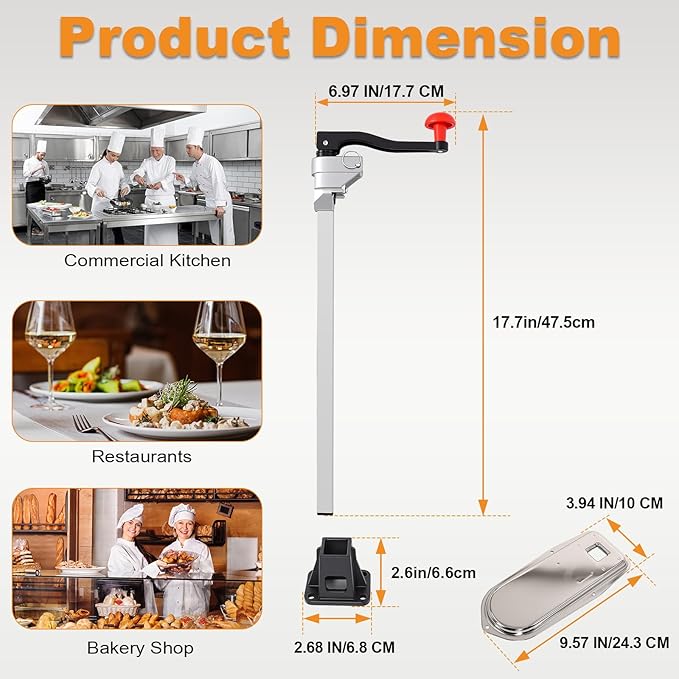 Heavy Duty Commercial Can Opener, Manual Can Opener with Blades and Plated Steel Base, Industrial Cans Opener Fits Big 10 Cans Up to 13" Tall for Restaurants/Hotels/Bars(Red)