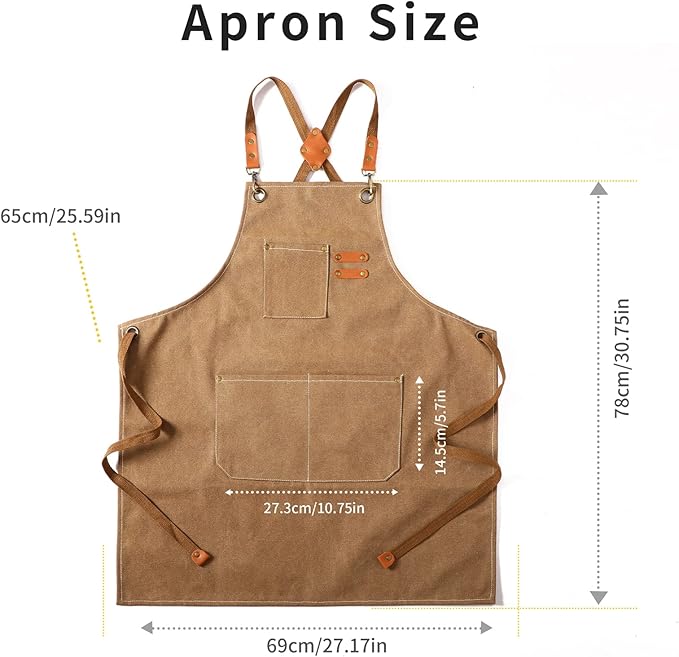Tosewever 2 Pack Canvas Cross Back Chef Apron for Men Women with Pockets, Cotton Tool Aprons for Cooking Kitchen BBQ Artist