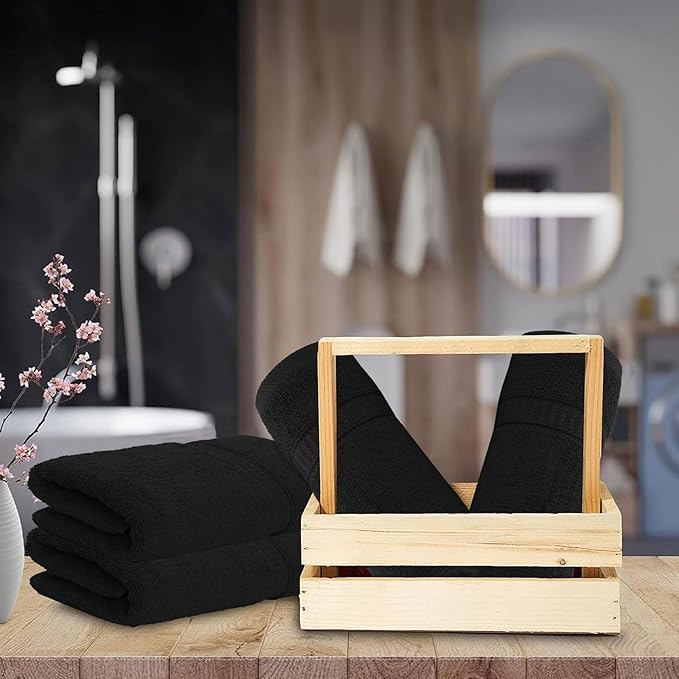 GOLD TEXTILES Premium Hand Towels for Bathroom -100% Ring Spun Cotton (Black,4 Pack, 16x30 Inches) Luxury Soft Absorbent & Quick Dry, Bathroom Hand Towel Perfect for Hotel, Salon, Gym & Spa
