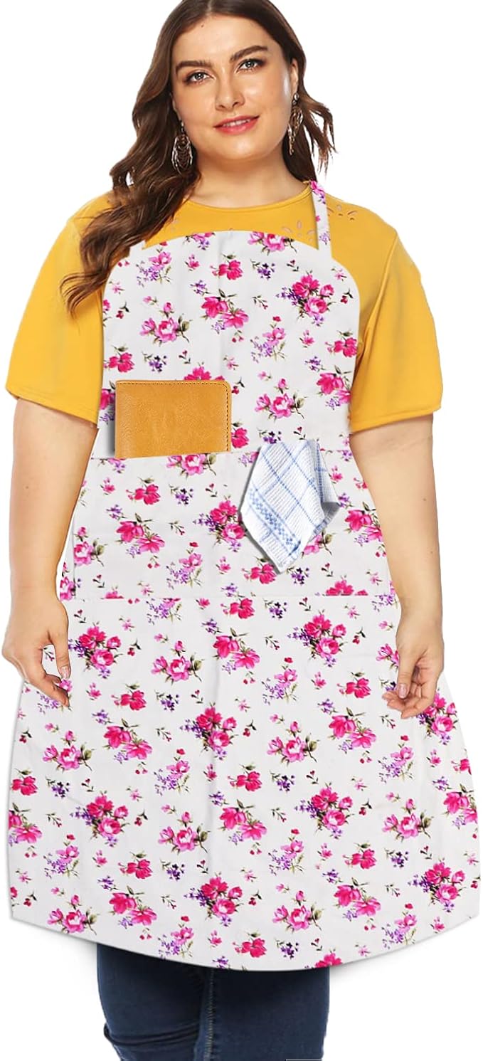 Sanlykate Extra Large Canvas Cotton Apron for Men & Women, Plus Size Durable Aprons with 2 Pockets, Adjustable Bib Machine Washable Oversized Aprons for Baking, Cooking, Painting - Farmhouse
