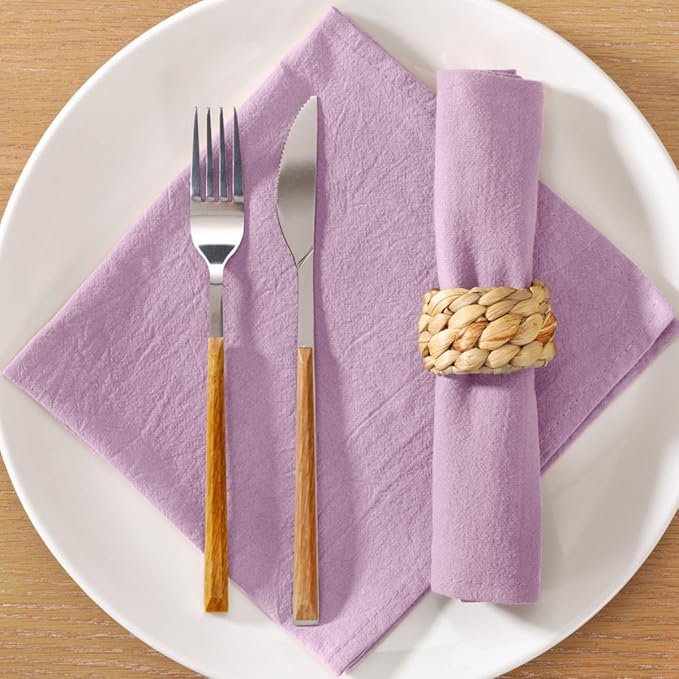 MLMC 8 Pack Lilac Purple Cloth Napkins Rustic Washable Cotton Linen Napkins Set of 8 17"x17" Lavender Reusable Dinner Napkins Cloth for Wedding Baby Shower Party Gathering Everyday Use
