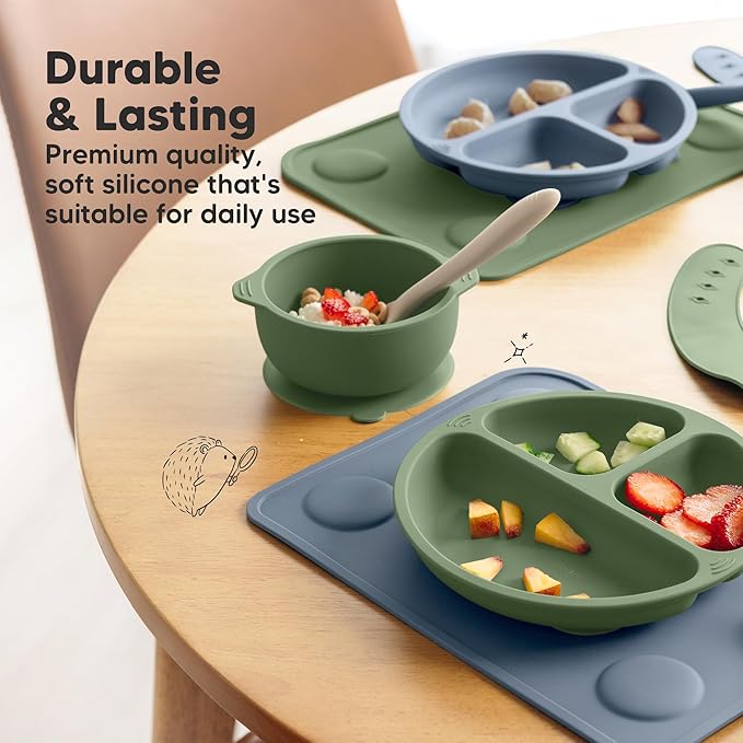 KeaBabies 2pk Silicone Placemats for Toddlers, Kids - 12x9 Non Slip Suction Baby Silicone Placemat for Restaurants, Dining Table,Travel,Easy to Clean,Food Grade/BPA-Free,Small Baby Table Mat(Roseate)
