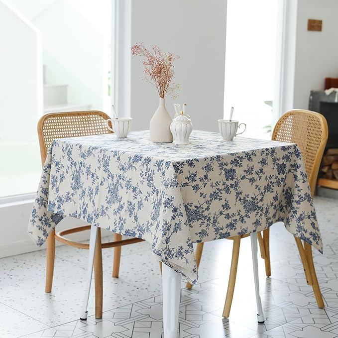 YiHomer Pastoral Square Tablecloth - 40 x 40 Inch Table Cloth - Washable Table Cover with Dust-Proof Wrinkle Resistant for Restaurant, Picnic, Indoor and Outdoor Dining, Floral (Dark Blue)
