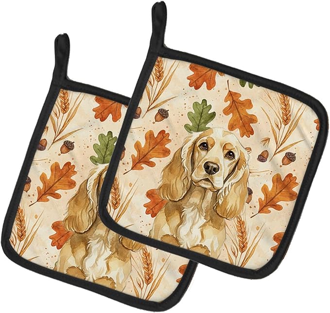 Caroline's Treasures Buff Cocker Spaniel Heirloom Fall Pair of Pot Holders Pair 7.5x7.5 Quilted Insulated Hot Pads Decorative Kitchen Gift Made in USA