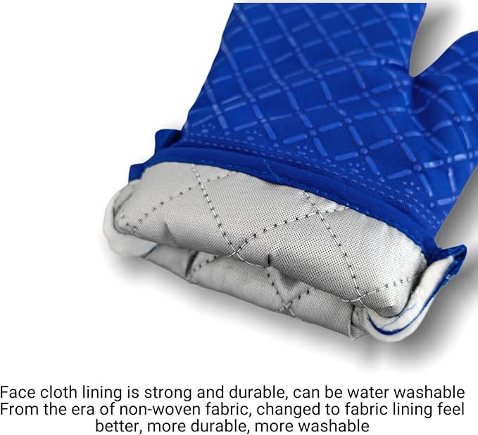 Oven Mitts and Pan Racks 4-Piece Set, Extended Kitchen Oven Mitts and Pan Racks, Heat Resistant 500 °F, Silicone Non-Slip Surface for Baking and Cooking (Blue)