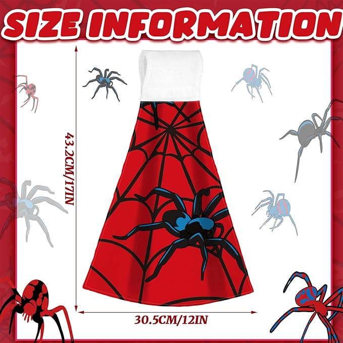 Tegeme 6 Pcs Hanging Kitchen Towels with Loop, Absorbent Hand Tie Towels Microfiber Decorative Fast Drying Kitchen Hanging Towel for Home Bathroom(Spider)