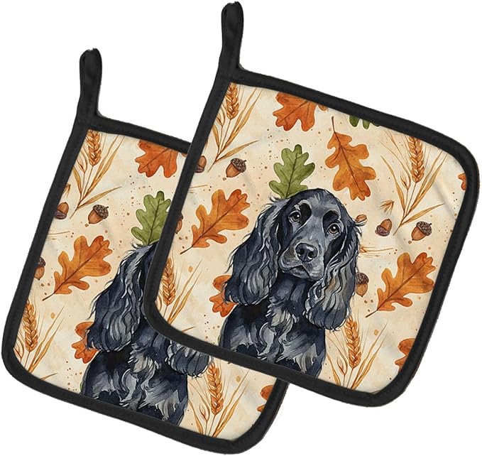 Caroline's Treasures Black English Cocker Spaniel Heirloom Fall Pair of Pot Holders Pair 7.5x7.5 Quilted Insulated Hot Pads Decorative Kitchen Gift Made in USA