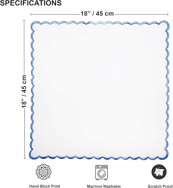 Ridhi Cloth Napkins 100% Pure Cotton Farmhouse Wedding Dinner Napkins Gift for Spring, Easter, Valentine, Holiday, Everyday Napkin (4-18" x 18" Dinner Napkin, White with Blue Edge)