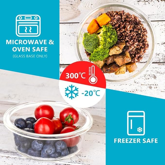 Igluu Meal Prep Round Glass Containers with Air Vent Lids (5 Pack+Extra Lid) – Airtight & BPA-Free – Oven, Microwave, Freezer and Dishwasher Safe – 32oz – Durable Borosilicate Glass