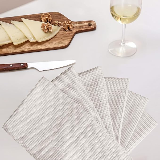 QUILTINA Dish Towels Set - 17 x 25 Inches 6 Pack Khaki 100% Cotton Waffle Weave Kitchen Towels, Ultra Soft Absorbent Quick Dish Towels for Kitchen Cleaning and Drying