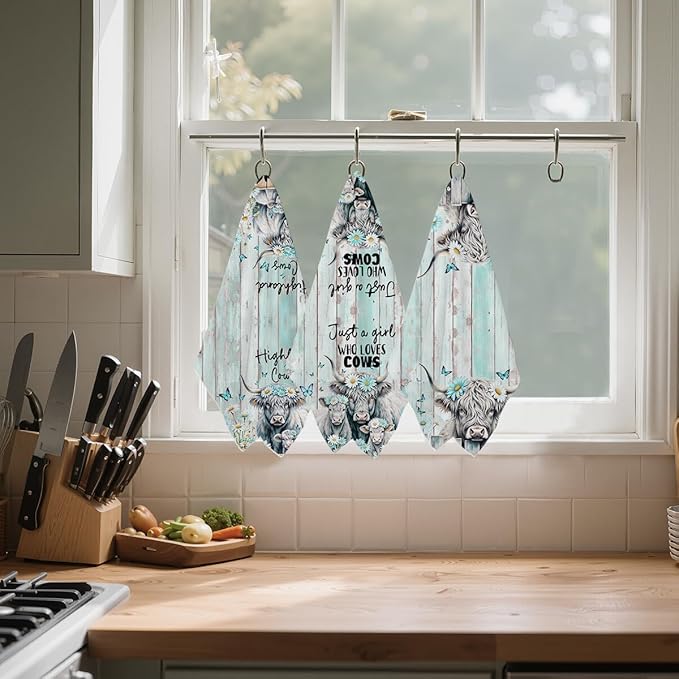 3 Pcs Cattle Kitchen Towels, Cow Vintage Themed Dish Towel Bathroom Decorative Rustic Cloths for Kitchen Bathroom Home Cooking Housewarming Gifts, Cow Gifts for Women Mom