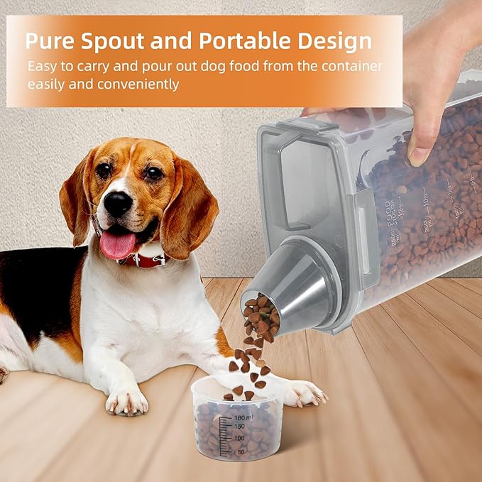 LEAWALK 3-5Lbs Airtight Small Cat Dog Pet Food Storage Containers BPA Free, with Large Pour Spout/1 Measuring Cup/ 4 Safety Locks and Double-layer Silicone Strip (Clear Grey 3Pack)