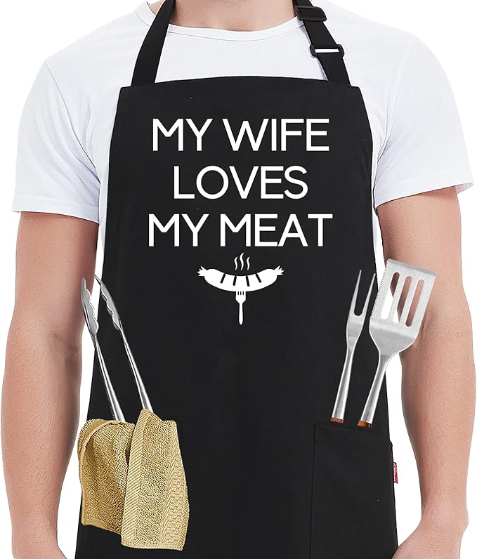 Kaidouma Funny Grilling Aprons for Husband Men - Men's Chef Cooking Grill BBQ Apron with 2 Pockets - Birthday Father's Day Christmas Valentines Day Gifts for Husband