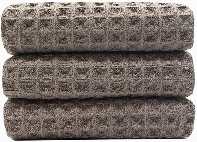 Waffle Weave Thick Microfiber Dish Drying Towels Absorbent Tea & Hand Towel Lint Free 16x24 Inch 3 Pack Gray