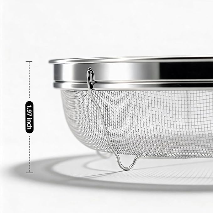 Fine Mesh Strainer for Kitchen, Stainless Steel Colander Bowl for Pasta, Rice, Fruit, Metal Net Baskets with Resting Base - Strain, Drain, Rinse (Diameter 7.48 inch)