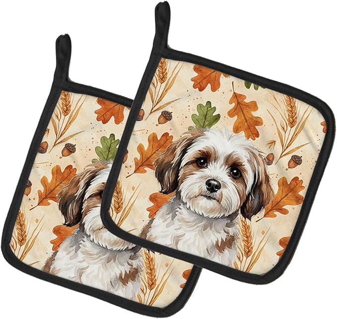 Caroline's Treasures Parti-Color Havanese Heirloom Fall Pair of Pot Holders Pair 7.5x7.5 Quilted Insulated Hot Pads Decorative Kitchen Gift Made in USA