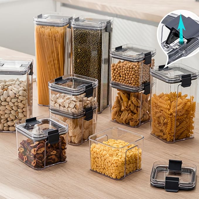 Cetomo 13Cup Sealed Food Storage Container, Fridge Organizer Bins with Clips for Kitchen, Freezable Airtight Leak-Proof Stackable Plastic Clear