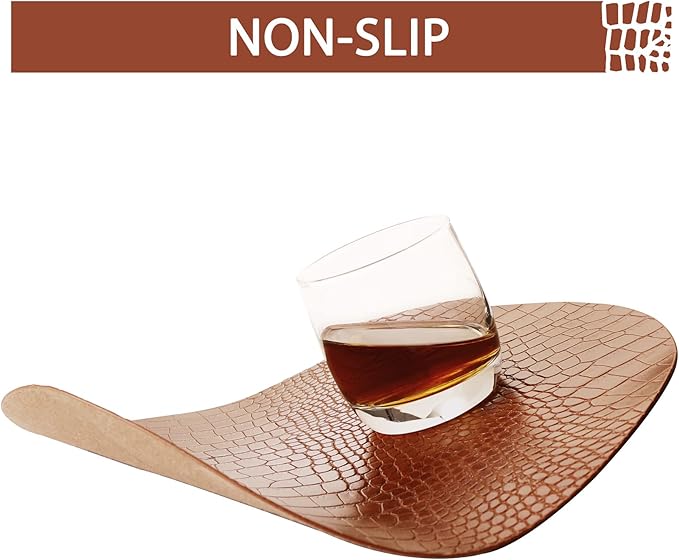 Round Leather Placemats for Round Tables Set of 4, Brown Table Place Mats and Coasters, Washable Easy to Care for Indoor Decor 13" Diameter