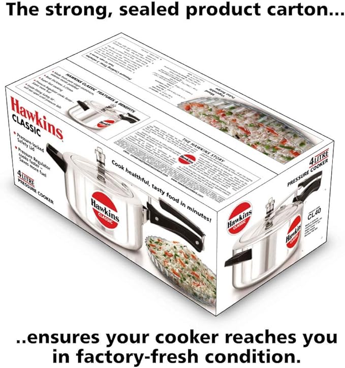 Hawkins 4 Litre Classic Pressure Cooker, Best Inner Lid Cooker, Silver (CL40)