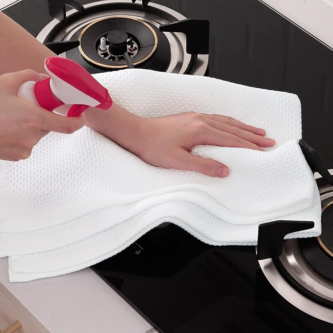 Homaxy 100% Cotton Oversized Waffle Weave Kitchen Dish Towels, Ultra Soft Absorbent Quick Drying Cleaning Towel, 20x28 Inches, 8-Pack, White