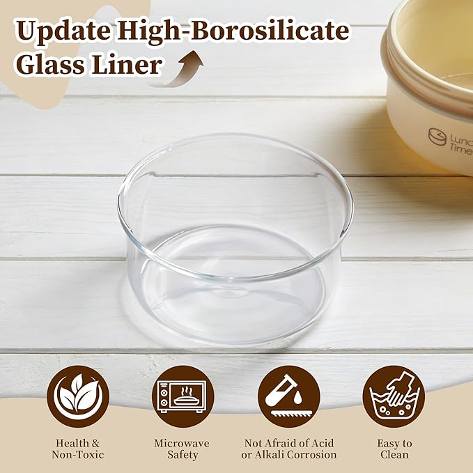 Portable Bento Box Adult Lunch Box Set, 3 Pcs Glass Lunch Container for Adults, 15 Oz+15 Oz+22 Oz Adult Lunchable Containers with Insulated Bag, Leak-Proof, Microwave Safe (Yellow (Glass Liner))