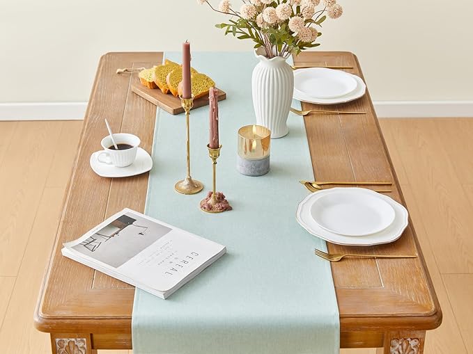 YATOJUZI Light Mint Green Table Runner Seasonal Spring Summer Kitchen Dining Coffee Table Decoration 55 Inches Long Waterproof Farmhouse Rustic Table Runner Home Wedding Party Decor 16x55Inch