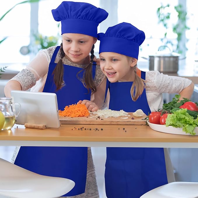 Kids Apron and Chef Hat Set Children Apron Adjustable with 2 Pockets Children Chef Painting for Cooking Baking