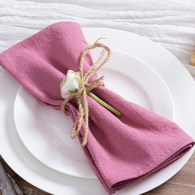 MLMC 4 Pack Mauve Pink Cloth Napkins Rustic Washable Cotton Linen Napkins Set of 4 17"x17" Reusable Dinner Napkins Cloth for Wedding Baby Shower Birthday Party Everyday Use