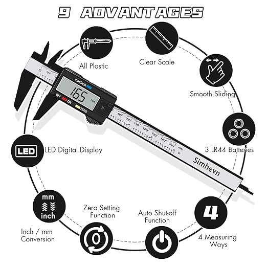 Electronic Digital Calipers, inch and Millimeter Conversion,LCD Screen displays 0-6" Caliper Measuring Tool, Automatic Shutdown, Suitable for DIY/Jewelry Measurement (New150mm Black Plastic)
