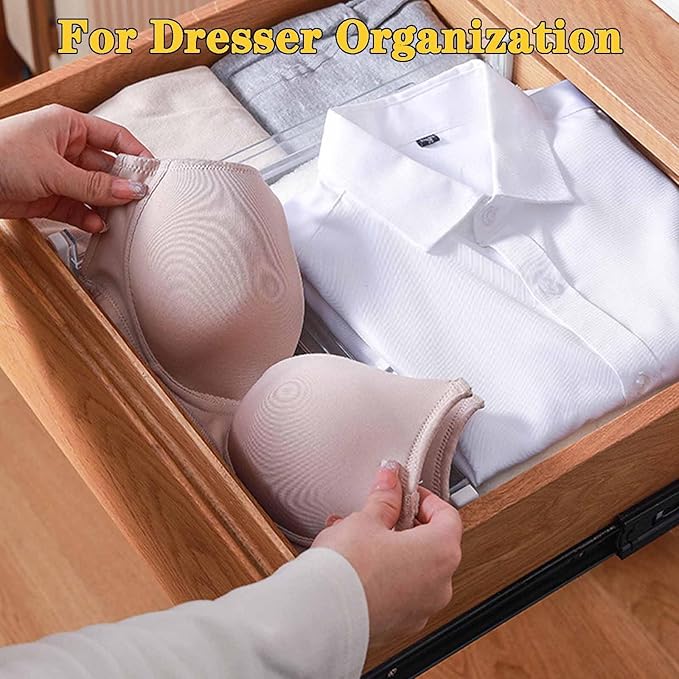 4 Pcs Drawer Dividers for Clothes, 3.15" High 11.34"-19.69" Adjustable Expandable Dresser Drawer Organizer, Clear Plastic Separators for Dresser, Baby Clothing (4, white‌)