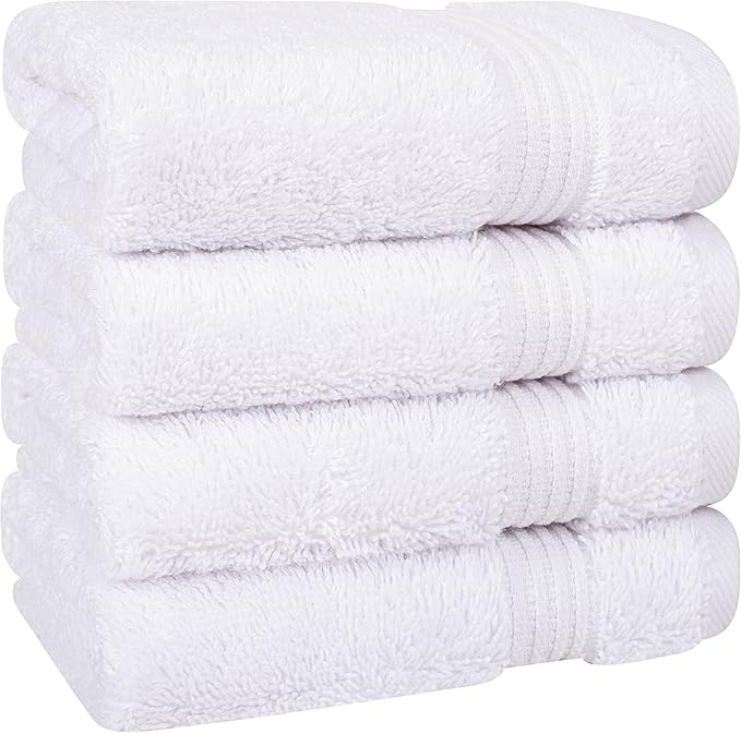 Cotton Paradise 100% Cotton Turkish Washcloth Set for Bathroom, 4 Piece Soft Absorbent Small Towels Wash Rags, White